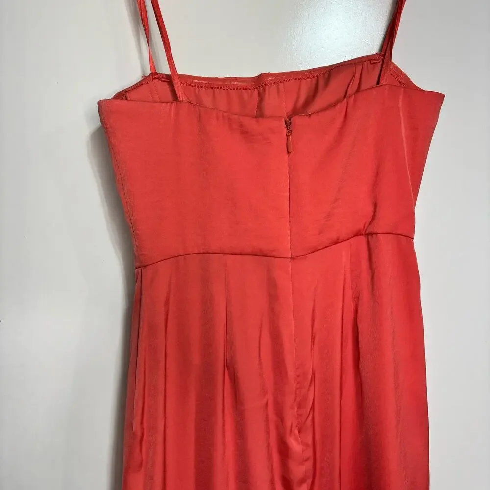 BCBG MaxAzria Ila Strapless Coral Satin Evening Dress Draped 0